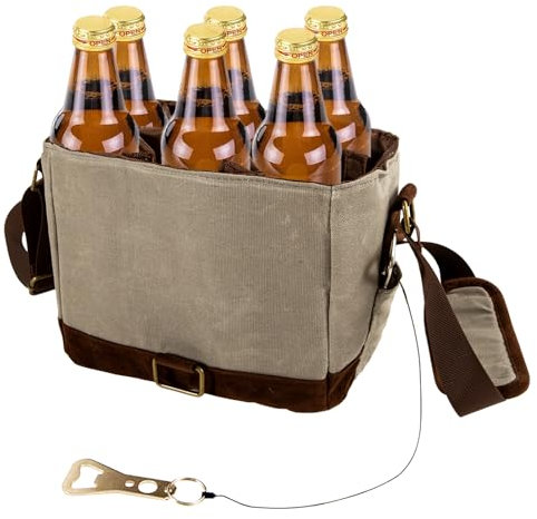 6-Pack Beer Bag,Beer Caddy with Beer Bottle Opener, Beer Cooler Tote, Beer Gifts for Men, Gifts for Beer Lovers 9 x 6.8 x 5.5inch