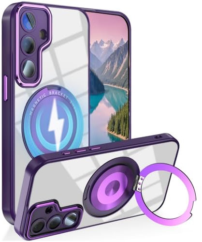 QYFCOU for Samsung Galaxy A56 5G / A36 5G Case with Camera Protection, 360-Degree Rotating Stand Military-Grade Shockproof and Scratch-Resistant Cover - Purple