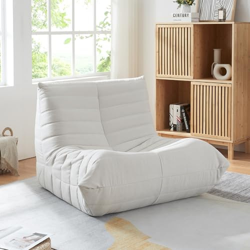[en.casa] Sillón de Suelo Kodsø ergonómica Microfibra 75x90x100cm Beige | ligero acolchado Silla japonés con base antideslizante 1 plaza