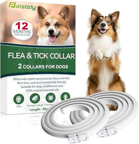 Collier Anti Puces pour Chien, 12 Mois De Protection Efficace, Collier Anti Tique Chien 65cm, Réglable Et Étanche, Convient Aux Chiens De Toutes Tailles (65 cm*2)