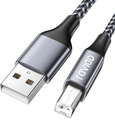 RAVIAD Câble Imprimante USB Extra Long [5M] Câble USB 2.0 A Mâle vers B Mâle Cable Scanner Cordon Imprimante Nylon Cable USB Type B Compatible avec HP, Canon, Lexmark, Brother, Hero, Dell - Gris