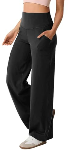 Pantalon de yoga pour femme à jambes larges, pantalon à jambes larges pour femme élégant, pantalon de loisirs en coton, pantalon à jambes droites, pantalons de yoga fluides, taille haute, pantalon de