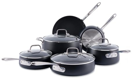 All-Clad HA1 Expert Hard Anodized Nonstick Cookware Set (10 Piece) Pots, Frying Pans, Dishwasher-Safe, Oven-Safe Up to 500°F Compatible with All Stovetops (Gas, Electric & Induction) - Black