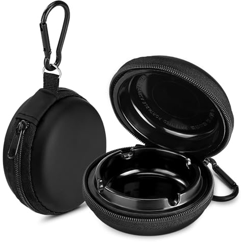 DESPOINA 2 Pièces Cendrier Portable, Cendrier de Poche Portable, Poche avec Couvercle et Porte-clés, Anti odeur pour Extérieur, Voyage et Camping (Noir-2)