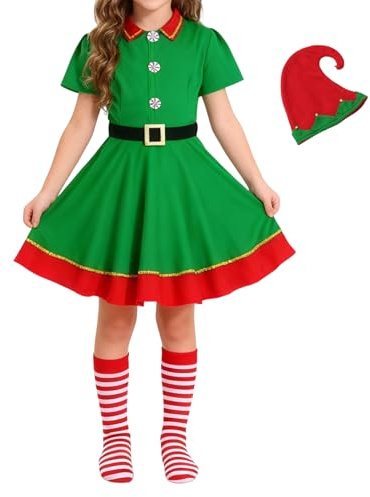 Barn julfigur kostym – söt klassisk tomteklänning – julfigur barn cosplay kläder – för skolevenemang födelsedagsscen föreställning parad