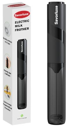 Savorluxe Electric Milk Frother Battery Operated Handheld with Dust Cover | Savorluxe 6W Powerful Motor, Food-Grade Stainless Steel, Ergonomic Matte Finish, Hot & Cold Use, Easy One-Touch Clean