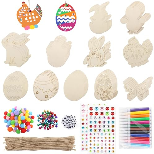Decorazioni Pasquali Fai da Te 264 Pezzi Decorazioni Pasquali Appeso Lavoretto Pasqua Bambini, Pasqua Decorazioni, con Penne Ad Acquerello, Strass, Palline di Feltro, Corda Decorativa