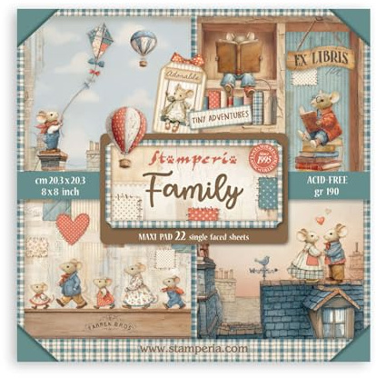 Stamperia - Scrapbook Paper Pad for Scrapbooking, Albums, Cards, Bullet Journals and More, Acid Free, Single Face, Perfect for Hobbies, Crafts, and Gifting (Family) (20.3 x 20.3cm)