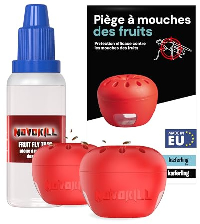Novokill Trampa para Moscas de la Fruta – Líquido Atrayente 30ml + 2X Trampas – Eficaz contra Moscas de la Fruta – Larga Duración – Reutilizable – Ideal para la Cocina