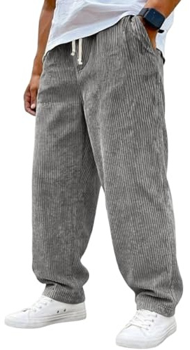 Onsoyours Pantalon Velours Homme Baggy Taille Elastique Pantalons Cargo avec Poches Sportswear Chino Pantalons