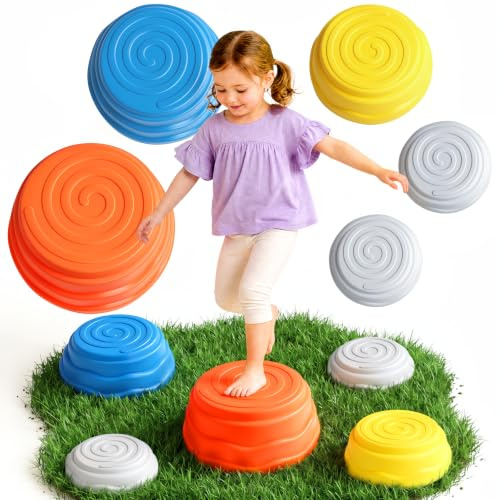 Rtomy Pierres d'Équilibre Enfant Lot de 5, Parcours Motricité dès 3 Ans | Jouet sensoriel antidérapant, jeu d'extérieur et d'intérieur, charge 100 kg, empilable, cadeau fille garçon 3 4 5 6 ans