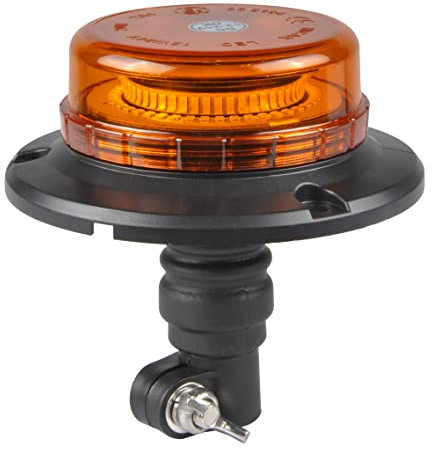 Rotativo Ámbar LED 12/24V Homologado R65, Señalización Advertencia, Emergencia Vehículos, Tractores, Grúas, Vehículos Agrícolas, Transporte Especial, Base Flexible Conexión DIN