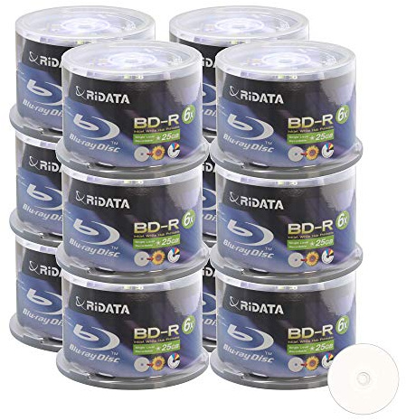 600 Pack Ridata 6X BD-R BDR 25GB Single Layer Blue Blu-ray White Inkjet Hub Printable Recordable Blank Media Disc with Spindle Packing