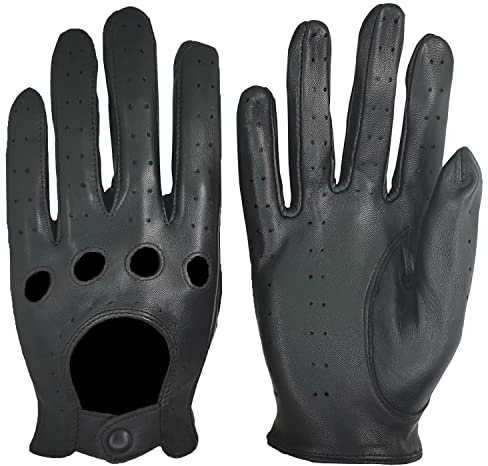 ZLUXURQ Womens Vintage Black Leather Driving Gloves Unlined -Soft And Thin Quality Italian Lambskin