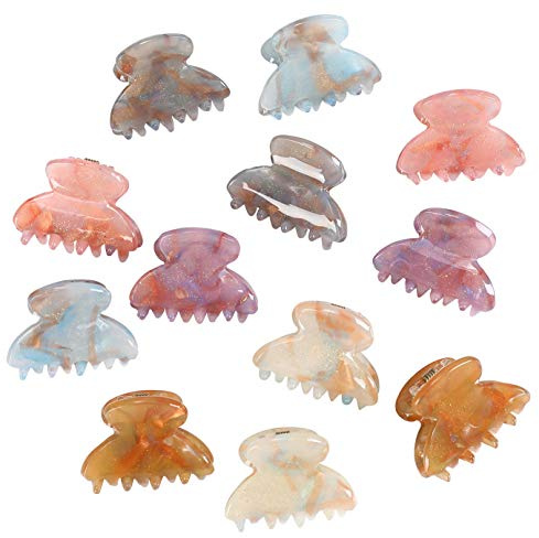 Claw Jaw Clips 12PCS Small for Thin Hair Styling Accessories Classic Clamp for Women Girls (Sequins)