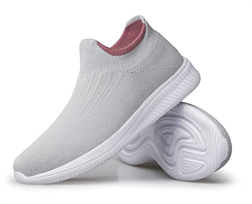 vibdiv Scarpe da Passeggio da Donna Sneakers Scarpe Quotidiane Leggere Comode Traspiranti Grigio Rosa Bianco 38