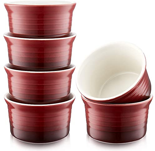 LOVECASA Förmchen Steinzeug, 6 teiliges Muffins Förmchen Set, mini Schälchen für Soufflé, creme brulee, Aufläufen, Fondants, Desserts, 10 x 10 x 6 cm, 280 ml