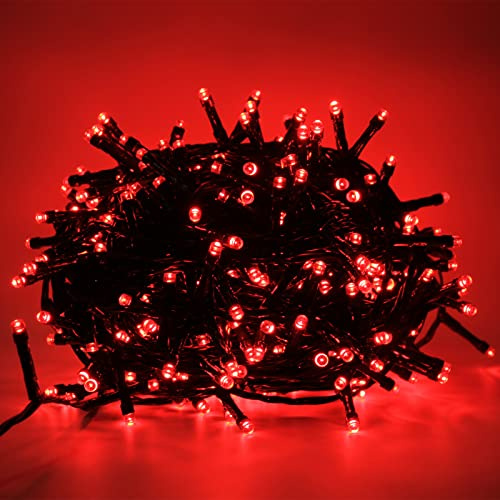 Luci LED Natalizie da Esterno/Interno, 5mm, Cavo Verde, 8 Modalità, Controller 31V con Memoria, IP44 (Rosso, 9M 180LED)