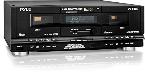 PyleUsa Dual Cassette Deck | Music Recording Device with RCA Cables | Removable Rack Mounting Hardware | CrO2 Tape Selector | Built-in 3 Digit Tape Counter - 110V/220V