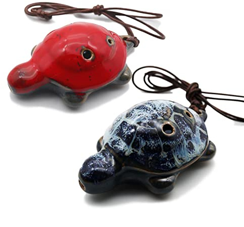 6 Hole Ocarina Turtle Shaped Ocarina Alto C Ceramic Ocarinas Instrument C Key Pack of 2 Red and Blue Ceramic Decor