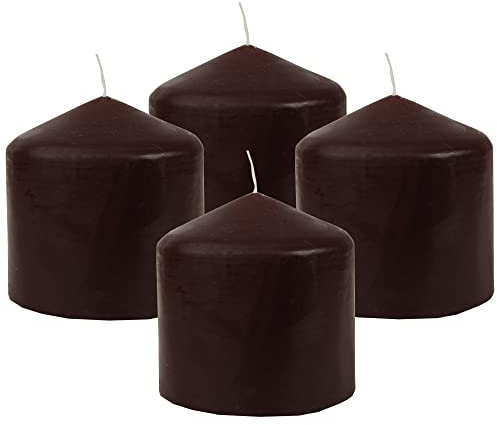 Bestgoodies Lot de 4 bougies piliers en cire, Ø 8 cm x 8 cm, marron – Longue durée de combustion, fabriquées en UE, Bougies en blocs – Bougies en cire