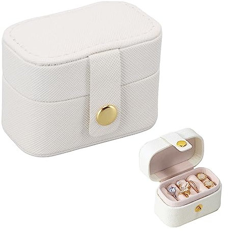 Tissting Boîte à Bagues, 6.5 x 3.9 x 4.7 cm Mini Boîte en Cuir Pu de Rangement pour Bagues, Blanc Petite Boîte de Rangement Portable pour Bijoux, Boucles D'oreilles, Boîte à Bijoux de Voyage