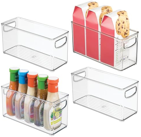 iDesign Slim Clear Plastic Stackable Storage Bin, Tall Narrow Organizer for Kitchen or Pantry, 4-Pack