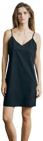BEAUTELICATE Fond De Robe Court Jupon sous Robe 100% Coton Légère Respirants Bretelles Chemise De Nuit Nuisette Col V De Femme Été Noir, S