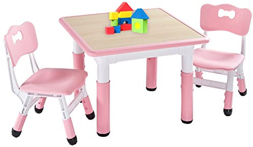 FUNLIO Kinderzimmertisch & -stuhlsets, höhenverstellbar für Kinder im Alter von 3-8 Jahren, leicht abwischbarer Kunsttisch, für Klassenzimmer/Kindergärten/Häuser, CPC-geprüft (3-teilig) - Rosa