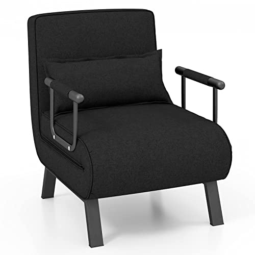 COSTWAY Poltrona Letto, 4 in 1 Poltroncina Pieghevole con Schienale Regolabile in 6 Posizioni, Sedile Imbottito Robusto, Divano Letto Singolo per Casa Ufficio, 79x65x79 cm (Nero)