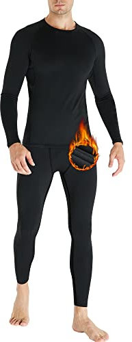 HOPLYNN Thermal Underwear Herren Funktionsunterwäsche Set Atmungsaktiv Innenfleece Skiunterwäsche Männer Winter für Joggen,Radfahren,Fußball,Skifahren,Motorrad Warme Schwarz S
