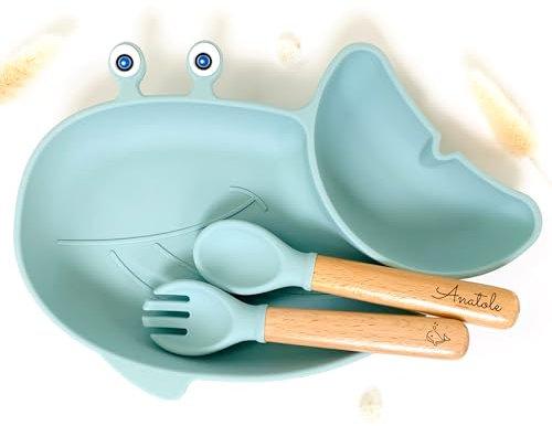 Set repas assiette ventouse + couverts pour enfant personnalisé | Cadeau de Bapteme naissance | Cadeau enfant et bébé | Kit Coffret Diner (Bleu ciel)
