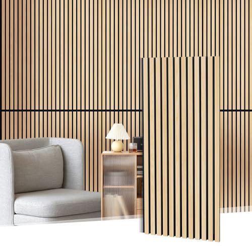 MaxEarn 2 paneles acústicos de roble blanco, paneles acústicos de pared de chapa de madera auténtica, revestimiento de pared 3D decoración de madera, listones con fieltro insonorización, 110 x 48 cm