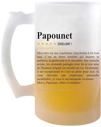 Chope Papounet Avis recommandation Fils | Verre à bière Pinte Fête des Pères Prénom Cadeau Anniversaire Noël Humour