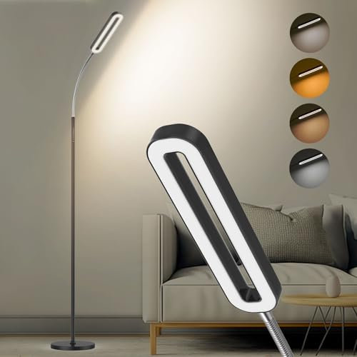 Amdelne Stehlampe Wohnzimmer Schwarz, Moderne Stehlampe LED Dimmbar, 12W 1400LM Stehleuchte Leselampe mit Fernbedienung, 6 Szenenmodi, Timing-Funktion, Sofa Lampe für Schlafzimmer Arbeitszimmer Büro