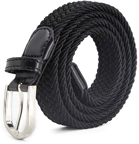 AnJuHoPa Elastischer Stoffgürtel 100 cm – Verstellbarer Gürtel für Damen, Teenager & kräftigere Kinder, Nickelfrei & Bequem, Farbe Schwarz