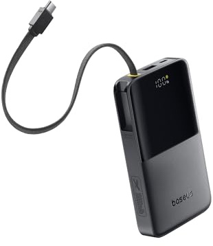 Baseus Portable Charger, 10000mAh Fast Charging Power Bank, 22.5W PD3.0 QC4+ Battery Pack Built-in USB C Braided Cable, Travel Essentials Portable Phone Charger for iPhone 18 17 16 15, iPad, S26/S25