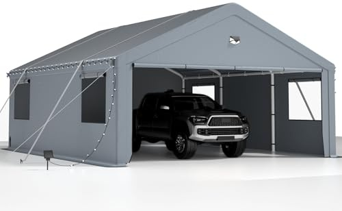 Carports 20x20 Heavy Duty,Portable Garage with 180g Removable Side Walls, All Weather Shelter Shed Canopy with Reinforced Steel Poles for Cars&SUVS, Trucks, Boats, and Automobiles(2 Box)