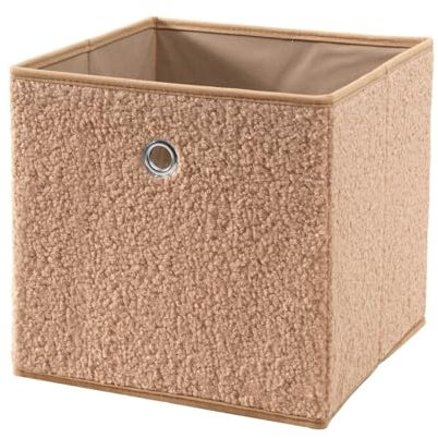 Calicosy - Cube de Rangement Pliable - Tissu Bouclette Beige - avec Poignée - pour Dressing, Bureau, Chambre - L 28 x P 28 x H 27 cm