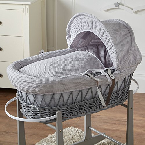 For Your Little One Baby Moses Basket Grey Waffle Grey Wicker