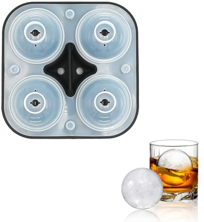 Galenecx Cubitera de Silicona para Cubitos de Hielo, 6 cm Big Molde para Hielos Redondos, Sin BPA, Cubiteras para Hielo con Tapa, Reutilizable, Para Helado, Whisky, Cócteles, Café Helado (Negro)