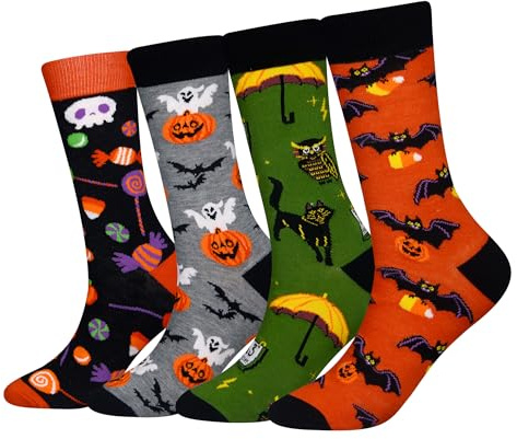 Cansok herr besättningsstrumpor Halloween Godis Svart katt Uggla Pumpa roliga nyhet klä strumpor 4 par