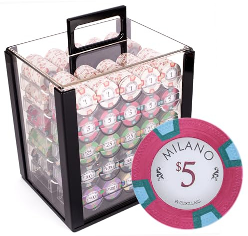 Playzaic 1000-piece Acrylic Milano Poker Chip Case - 10-gram Real Clay Set - Casino Chips for Texas Holdem, Blackjack - Betting Game Accessories