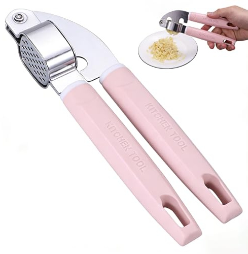 Eastrise Premium Garlic Press Crusher, Heavy Duty Stainless Steel Garlic Mincer & Crusher with Non-Slip Handle, Easy Squeeze & Clean, Dishwasher Safe Kitchen Gadget (Pink)