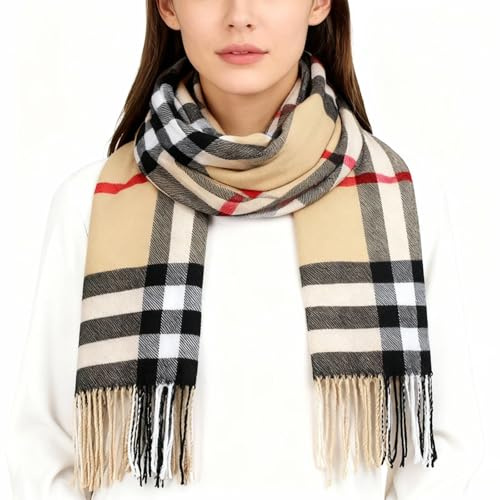 MBSIVSA Bufanda para Señoras y Caballeros, Bufanda Invierno Grande a Cuadros, Bufandas Caliente de Invierno, Bufandas Larga y Suave Chal con Flecos