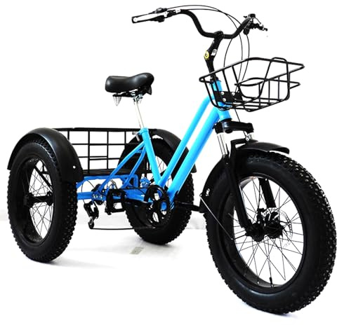 DEaThsalL 20-Zoll Dreirad für Erwachsene, FüR Senioren, Komfortables Fahrgefühl, Scheinwerfer, LCD-Display, Verstellbarer Gepäckkorb, max. Tragkraft: 200 kg Blue