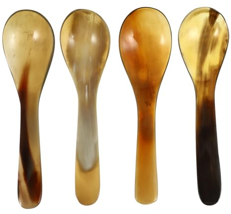 Gadpiparty 4 st naturliga oxhorn kaffeskedar stora soppskopor blandredskap för tårta efterrätt yoghurt glass omrörning te dryck användning