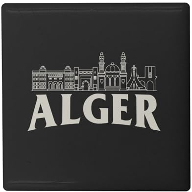 Fyrkantig keramisk kylmagnet - alger minimalistisk resa turism vykort - format 5 x 5 cm, dekorativ magnet souvenir för kylskåp och magnettavla, tryckt i Frankrike