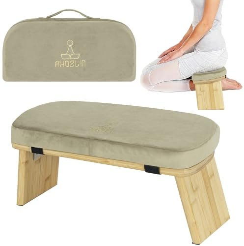 IPEB Foldable Bamboo Meditation Bench with Cushion Ergonomic Kneeling Stool | Foldable, With Cushion, Ergonomic, Yoga & Prayer Chair for Floor Sitting, Solid Frame,Green