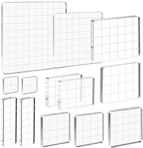 Juego de 13 bloques de sellos acrílicos transparentes con líneas de cuadrícula, bloque de sello decorativo, para scrapbooking, fabricación de tarjetas, manualidades